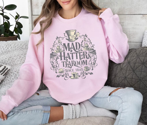 Mad Hatter Alice in Wonderland Sweatshirt Alice Cheshire Cat Mad Hatter March Hare White Rabbit Sweater Through the Looking Glass Crewneck