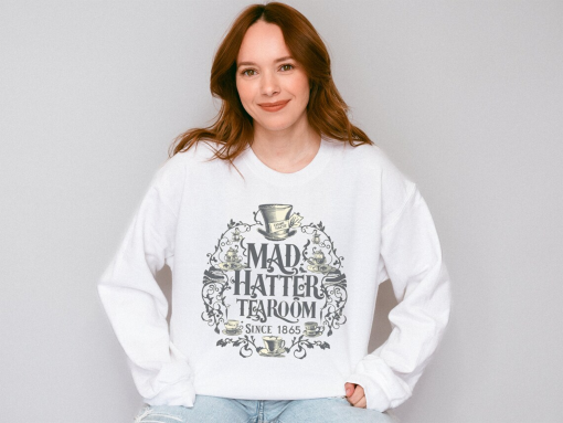 Mad Hatter Alice in Wonderland Sweatshirt Alice Cheshire Cat Mad Hatter March Hare White Rabbit Sweater Through the Looking Glass Crewneck