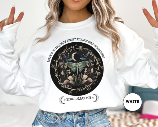 Edgar Allan Poe, Fairycore Night Garden Sweatshirt, Book Lover, Haunting Gothic Botanical Gift, Light, Dark Academia, Literature Sweater