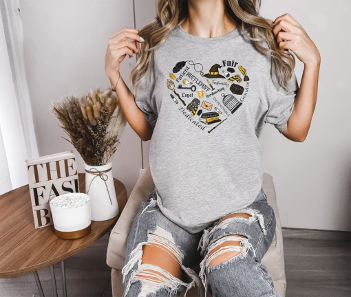 Yellow Wizard Heart Shirt, Universal Studios Sweatshirt, HP Shirt, Wizard Wand Shirt, Magic Wand Crewneck, Witch Heart Valentine