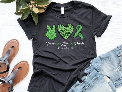 Peace Love Donate Shirt, Leopard Organ Donation Shirt, Green Ribbon Tee, Kidney Donor Shirt, Organ Donation Awareness Tee, Organ Donor Gift