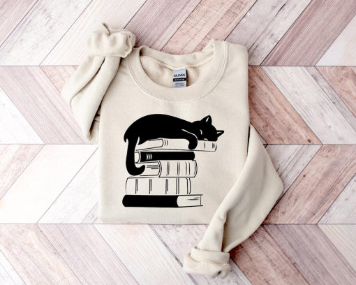 Bookish Sweatshirt, Book Lover Sweatshirt, Gift for Cat Lover, Cute Cat Book Sweatshirt, Librarian Gifts For Women, Floral Cat Sweatshirt