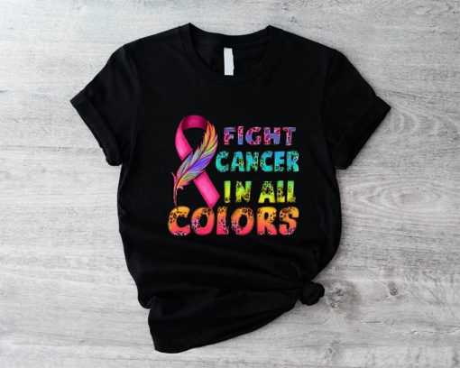 Fight Cancer T-shirt, Fight Cancer In All Colors Shirt, Cute Cancer Fighter Gift, Support Squad Shirt, Western Colorful Cancer Ribbon Tshirt