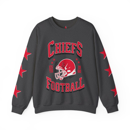 “Kansas City Football Sweatshirt w/ red stars Vintage Style Chiefs Football Crewneck Karma is the Guy on the Taylor Chiefs Merch Eras Tour “