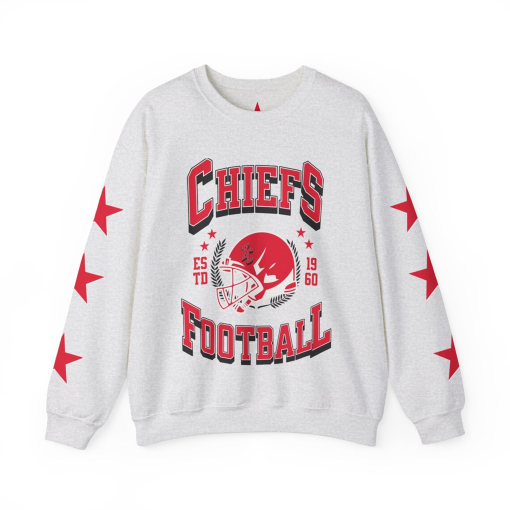 “Kansas City Football Sweatshirt w/ red stars Vintage Style Chiefs Football Crewneck Karma is the Guy on the Taylor Chiefs Merch Eras Tour “