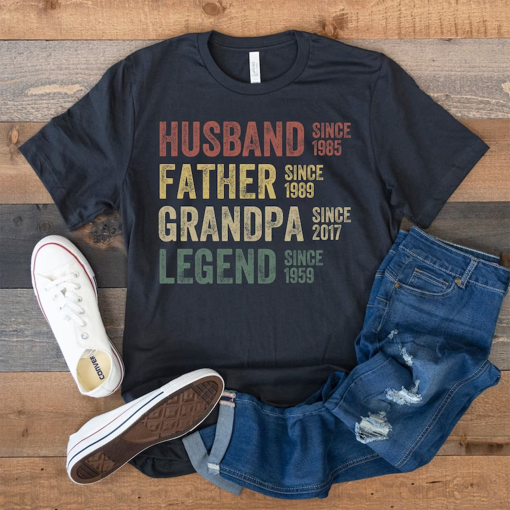 Personalized Dad Grandpa Shirt, Father’s Day Shirt, Husband Father Grandpa Legend, Grandfather Custom Dates, Funny Dad Birthday Gift for Men