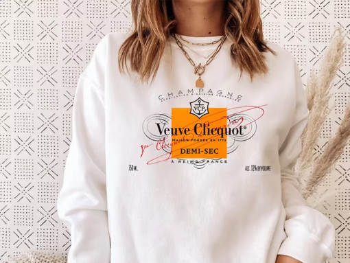 Champagne Veuve Rose Sweatshirts, Champagne Veuve Rose Shirt, Champagne Veuve Demi Sec Unisex T-shirt, Orange Champagne Rosé Label Hoodie.