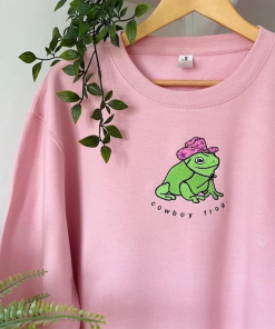 Cowboy Frog Embroidered Sweatshirt | Unisex Hoodie…