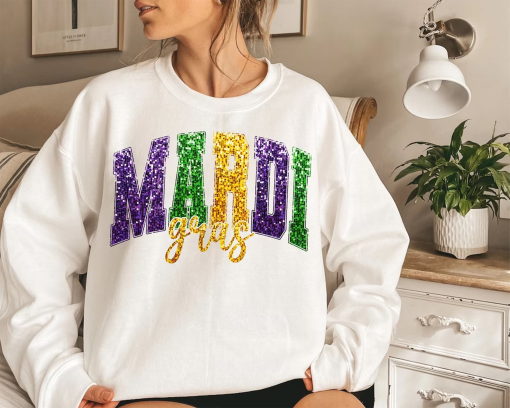 Mardi Gras Faux Embroidery & Ombre Glitter in Purple, Green and Gold Digital Download, PNG