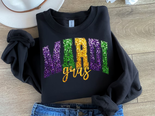 Mardi Gras Faux Embroidery & Ombre Glitter in Purple, Green and Gold Digital Download, PNG