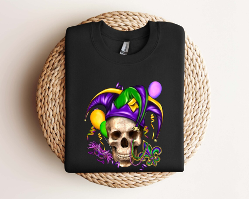 Mardi Gras Skeleton Sweatshirt, Nola Shirt,Fat Tuesday Shirt,Flower de luce tee,Saints New Orleans Shirt,Mardi Gras Carnival,Mardi Gras