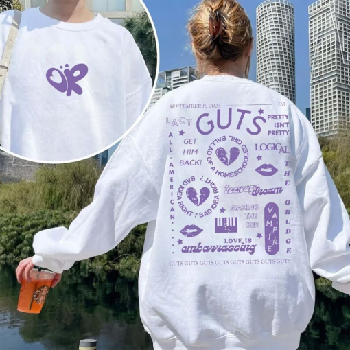 Olivia Rodrigo Guts Shirt, Olivia Guts Tour Track List Aesthetic Sweatshirt, Album Tracklist Tee, Teenager Girl Gifts, Olivia Rodrigo Merch