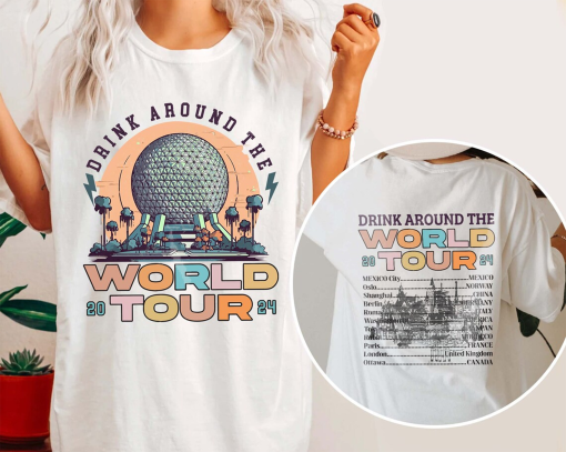 Retro Epcot Drink Around the World Tour 2024 Shirt, Epcot World Tour Double Sided Shirt, Epcot Center 1982 Shirt