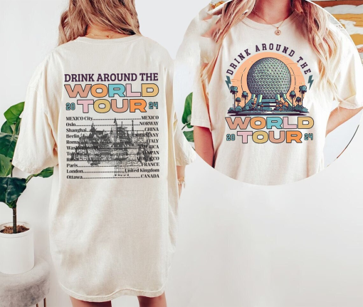 Retro Epcot Drink Around the World Tour 2024 Shirt, Epcot World Tour Double Sided Shirt, Epcot Center 1982 Shirt