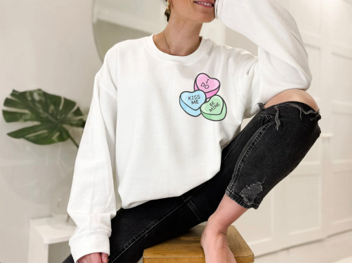 Conversation Hearts Sweater, Candy Hearts, Valentines Day Shirt, Valentines Hearts Tee, Retro Style V-Day, Fun Cute Crewneck, Gift for her