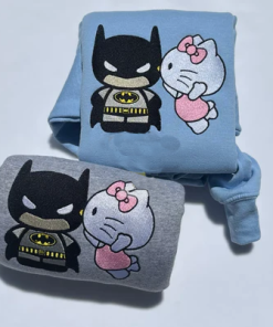 Kitty Kissing Batman Embroidery Crewneck Sweatshirt