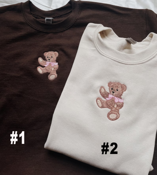 Embroidered Teddy Bear Bow Sweatshirt