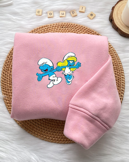 Couple The Smurfs Best Movie Embroidered Sweatshirt, Couple Embroidered Shirt, Valentine’s Gift