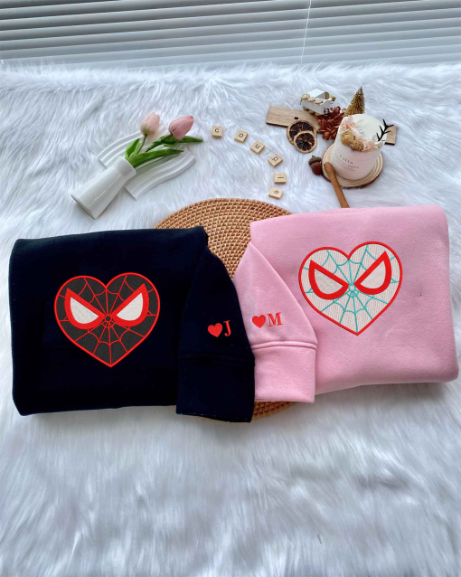 Cute Spider Embroidered Matching Crewnecks Sweatshirt, Best Movie Embroidered Sweatshirt, Couple Embroidered Shirt, Valentine’s Gift