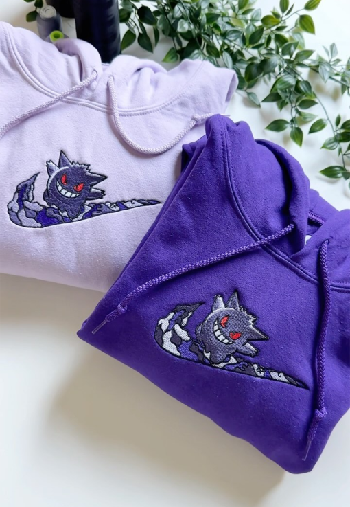 Gengar Embroidered Hoodie, Anime Pokemon Gengar embroidered sweatshirt; Pokemon embroidery, Anime Fan Gift