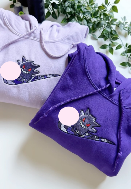 Gengar Embroidered Hoodie, Anime Pokemon Gengar embroidered sweatshirt; Pokemon embroidery, Anime Fan Gift