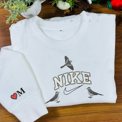 Bird Embroidered Sweatshirt Custom Name Sleeve