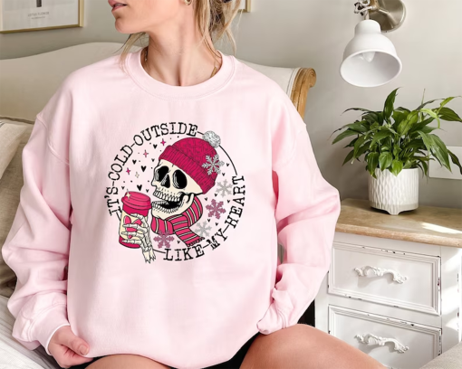 “It’s Cold Outside Like My Heart Skeleton Sweatshirt, Valentines Shirt, Skull Sweatshirt, Skeleton Sweatshirt, Valentine’s Day Sweatshirt “