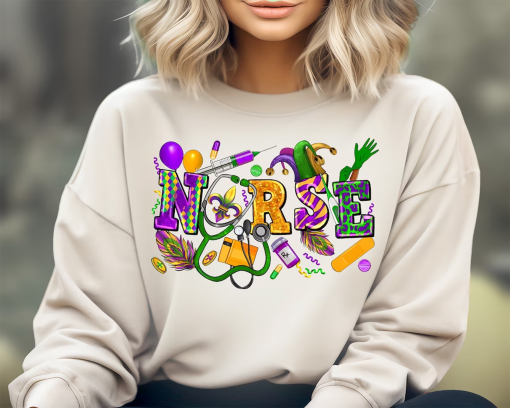 Mardi Gras Nurse Shirt, Mardi Gras Shirt, Mardi Gras Nurse Sweatshirt, Mardi Gras Festival Shirt, Nurse Shirt, Mardi Grass Carnaval Shirt,