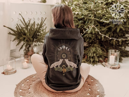 Cottagecore Snow Fox Hoodie, Cottagecore Clothes, Celestial Mystical Hoodie, Moon Phase Pullover, Witchy Moon Hoodie, White Fox Pullover