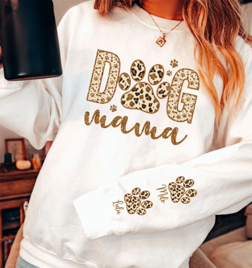 Custom Dog MAMA and Sleeve Png, Dog Paw Png, Custom Dog Name shirt Png, Leopard Glitter Dog Mama Png, Glitter Dog Mom, Dog Lover shirt Png