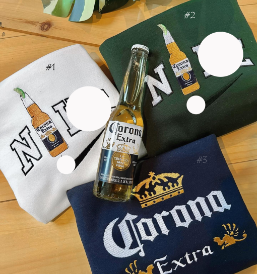 Embroidered Corona extra or light Sweatshirt or T-shirt, gifts for him, embroidered clothing, beer lovers