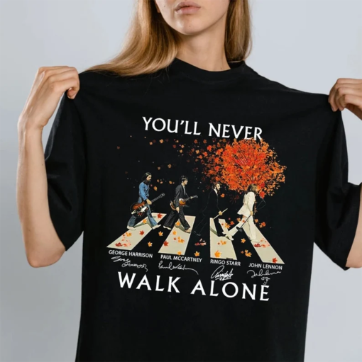 The Beatles Walking Across Abbey Road Christmas signatures Shirt, The Beatles Abby you’ll never walk alone Sweatshirt