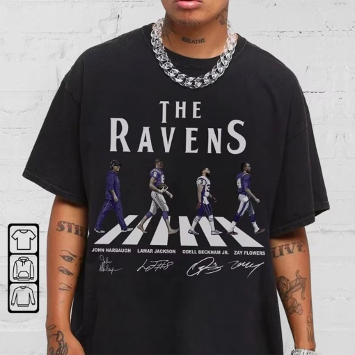 Ravens Walking Abbey Road Signatures Football Shirt, John Harbaugh, Lamar Jackson, Odell Beckham Jr., Zay Flowers, Baltimore Vintage