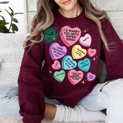 Swiftie Sweetheart Eras Valentine Conversation Heart Sweatshirt | Eras Sweatshirt | Taylor Swift Valentine Sweater | Valentine Candy Heart