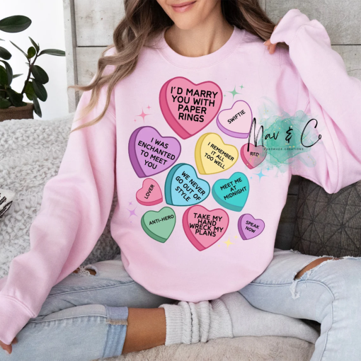 Swiftie Sweetheart Eras Valentine Conversation Heart Sweatshirt | Eras Sweatshirt | Taylor Swift Valentine Sweater | Valentine Candy Heart