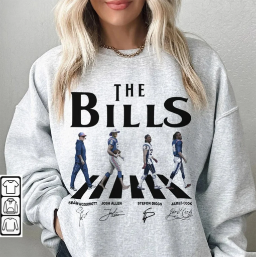 Bills Walking Abbey Road Signatures Football Shirt, Sean McDermott, Josh Allen, Stefon Diggs, James Cook, Buffalo Vintage