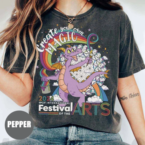 Vintage Figment Dragon Comfort Colors Shirt, Create your own magic, Epcot International Festival Of The Arts 2024 Shirt, Epcot Family Shirts