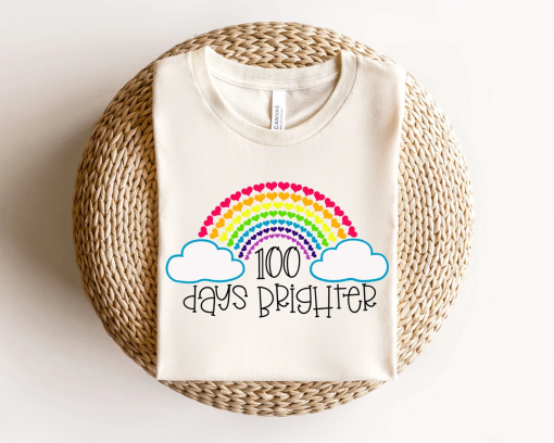 100 Days Brighter Shirt, 100 Days Of School Shirt For Girls, Rainbow 100 Days Shirt, Teacher Shirt, Toddler School Shirt, Teacher Gifts