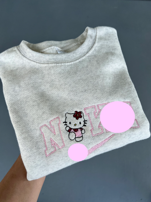 Hello Kitty Embroidered Sweatshirt | Cute Cat Embroidered Crewneck | Best Friend Gift | Embroidery