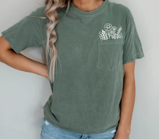 Wildflowers Pocket TShirt, Comfort Colors, Floral Shirt, Botanical Shirt, Nature Lover Shirt, Plant shirts, Graphic Tees, Ollie and Penny