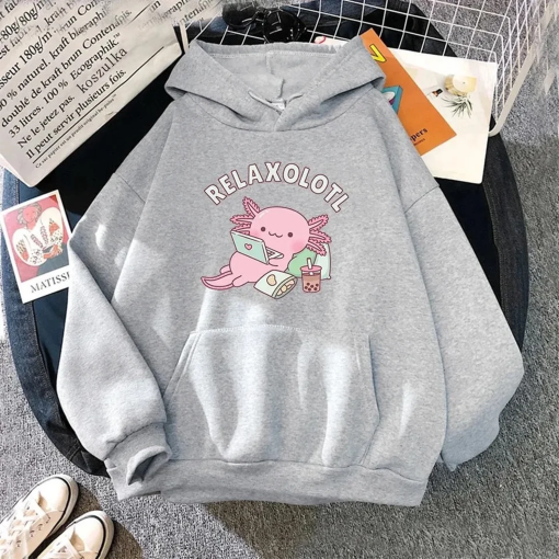 Axolotl Boba Milk Tea Hoodies Men Women Hoodie Cotton Kawaii Pullover Sweatshirt Vintage Cartoon Hoodie Harajuku Winter Clothes