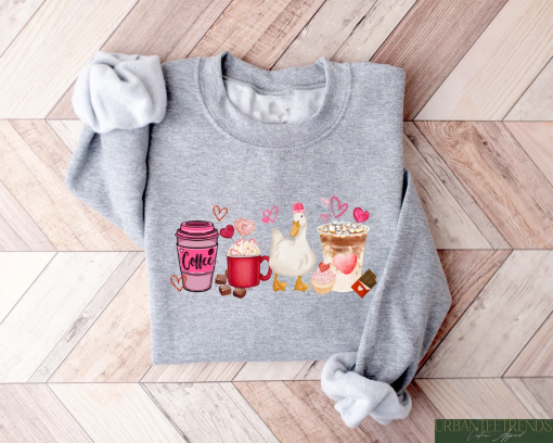 Duck Valentines Day Sweatshirt, Cupcakes and Coffee Love Valentines Day Shirt, Heart Candies Tee, Chocolate Lover Valentine Gift Crewneck