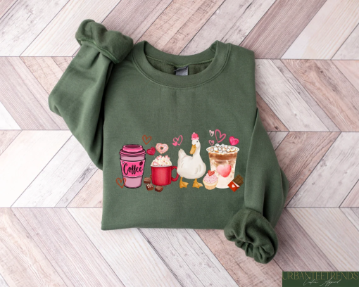 Duck Valentines Day Sweatshirt, Cupcakes and Coffee Love Valentines Day Shirt, Heart Candies Tee, Chocolate Lover Valentine Gift Crewneck