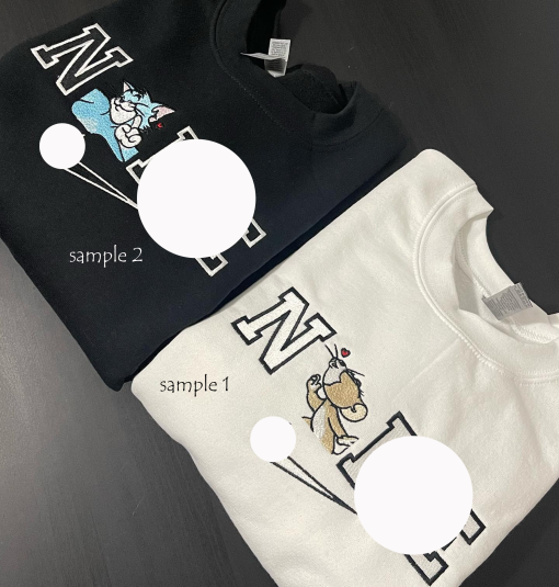 T.om x Jer.ry Couple Embroidered Hoodie, Couple Sweater and Hoodie Gift – For Her For Him Gift – Fun Anniversary Hood Valentines Day Hoodie