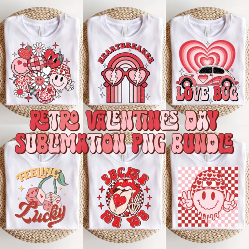 Retro Valentines PNG Bundle, Valentines Sublimation Design, Groovy Valentine Png, Love Png, Heart Png, Retro Valentine Png, Digital Download