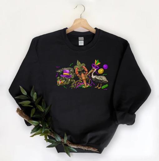 Mardi Gras alligator pelican crawfish Sweatshirt, Nola Shirt,Fat Tuesday Shirt,Flower de luce Shirt,Louisiana Shirt,Saints New Orleans Shirt