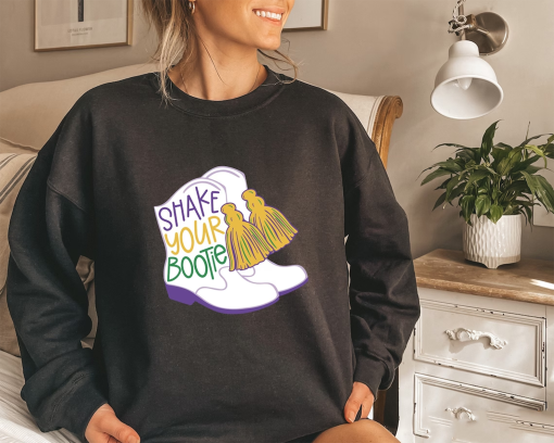 Shake Your Bootie Mardi Gras Sweatshirt, Retro Mardi Gras Booties Shirt, Fat Tuesday Tee, NOLA Sweaters, Festive Marching Parade Sweater