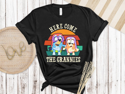 Here Comes the Grannies Bluey Shirt, Bluey shirt, Bluey Character Shirt, Bluey Heeler Family Shirt, Bluey Birthday Gift, Bluey and Bingo Tee