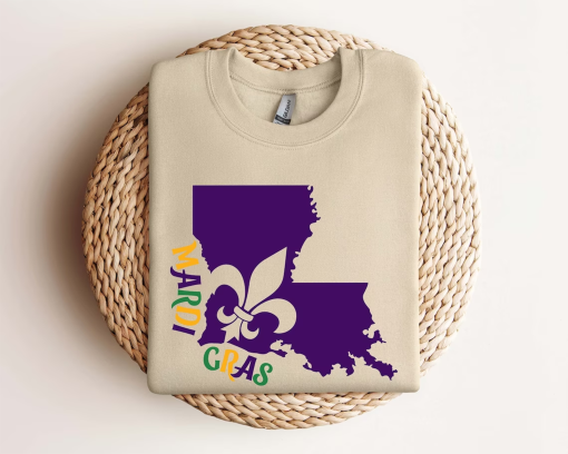 Louisiana Sweatshirt, Mardi Gras Sweatshirt, Louisiana Mardi Gras Hoodie, Louisiana American Map, Festival Sweatshirt,Mardi Gras Outfit,Gift