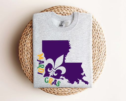 Louisiana Sweatshirt, Mardi Gras Sweatshirt, Louisiana Mardi Gras Hoodie, Louisiana American Map, Festival Sweatshirt,Mardi Gras Outfit,Gift